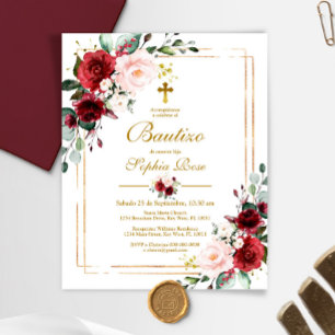 Budget Invitación de Rosas Rojas para Bautizo