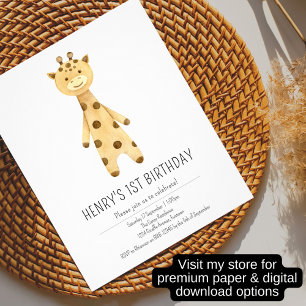 Budget invitation, cute giraffe 1st birthday  flyer