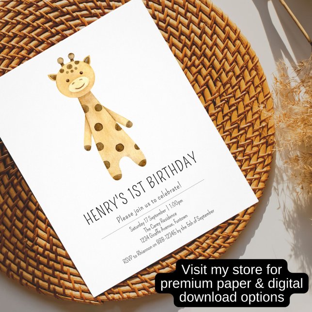 Budget invitation, cute giraffe 1st birthday  flyer (Creator Uploaded)