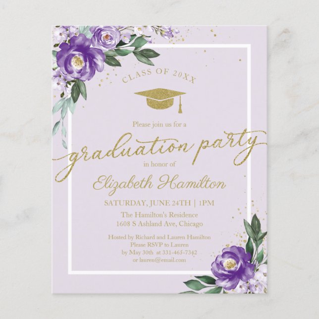  Budget Invitation High School Grad Party Floral (Front)