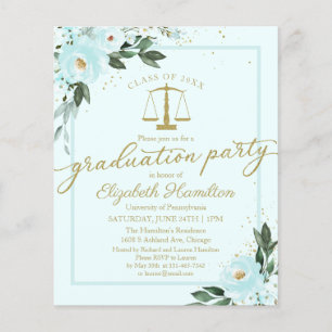 Budget Invitation Law School Graduation Party Teal
