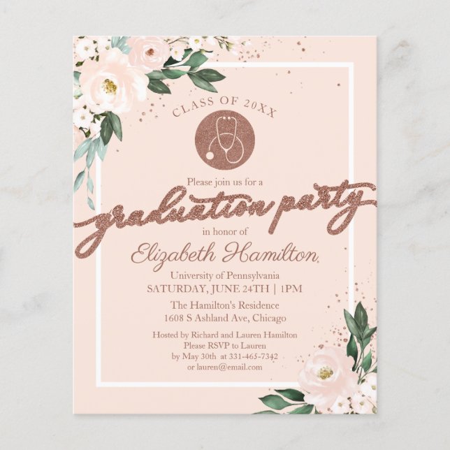  Budget Invitation Nursing School Grad Party Blush (Front)