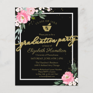 Budget Invitation Pharmacy Grad Party Floral Black