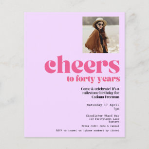 Budget Invitation, Retro Purple 40th birthday Flyer