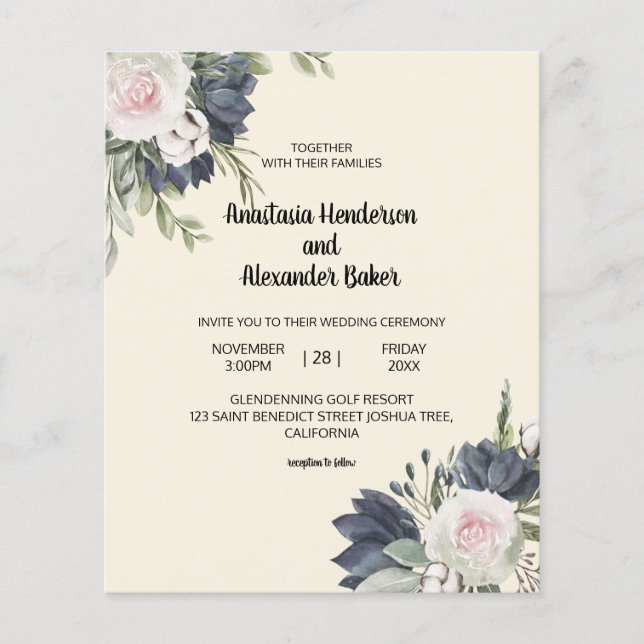 Budget Invitation to wedding ceremony. Flyer (Front)