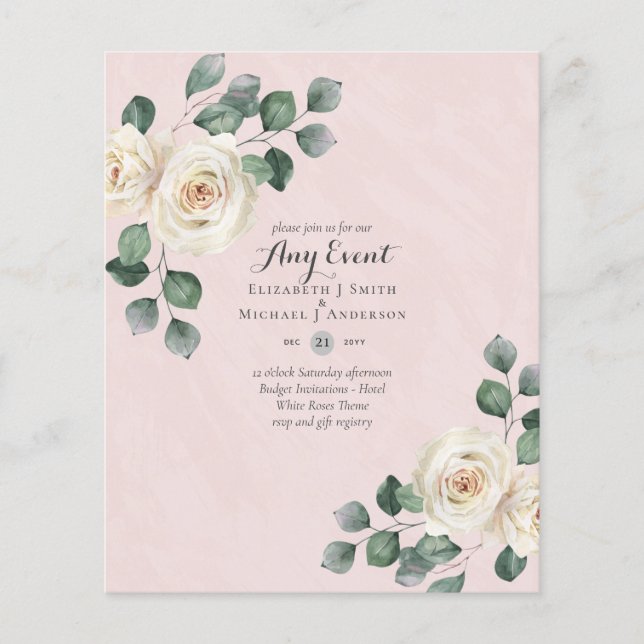 BUDGET INVITATIONS - ANY EVENT - White Roses Flyer (Front)