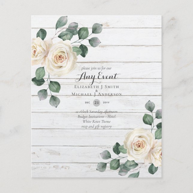 BUDGET INVITATIONS - ANY EVENT - White Roses Flyer (Front)