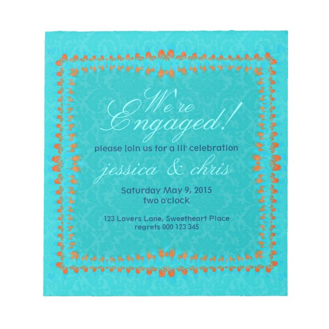 Budget Invitations | Blue Damask Notepad (Front)