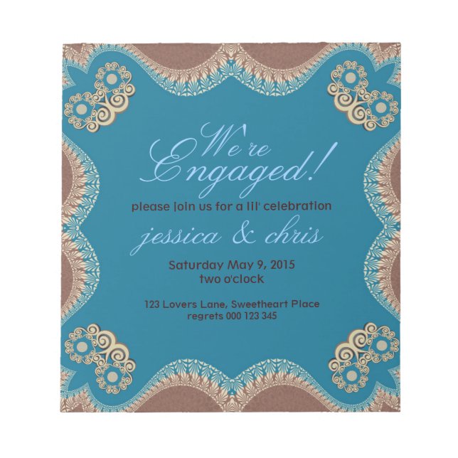 Budget Invitations | Modern Lace Engagement Notepad (Front)