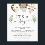 Budget It's a Boy Baby Shower Woodland Eucalyptus Flyer<br><div class="desc">Budget Woodland Animals with Pandemic Corona Virus Safety Masks - Bear, Zebra, Giraffe Eucalyptus Greenery Botanical Watercolor Spring and Faux Gold Glitter It's a Boy Baby Shower Invitations on white background - includes beautiful and elegant script typography with modern botanical leaves and greenery for the special Mother to Be celebration....</div>