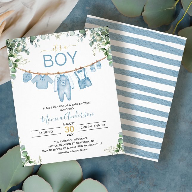 Budget Its A Boy Blue Boho Baby Shower Invitation Flyer (Budget Its a Boy Dusty Blue Baby Shower Invitation Flyer)
