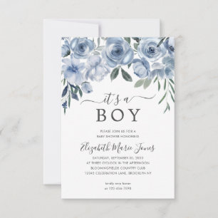 Budget It's a Boy Dusty Blue Floral Baby Shower Card