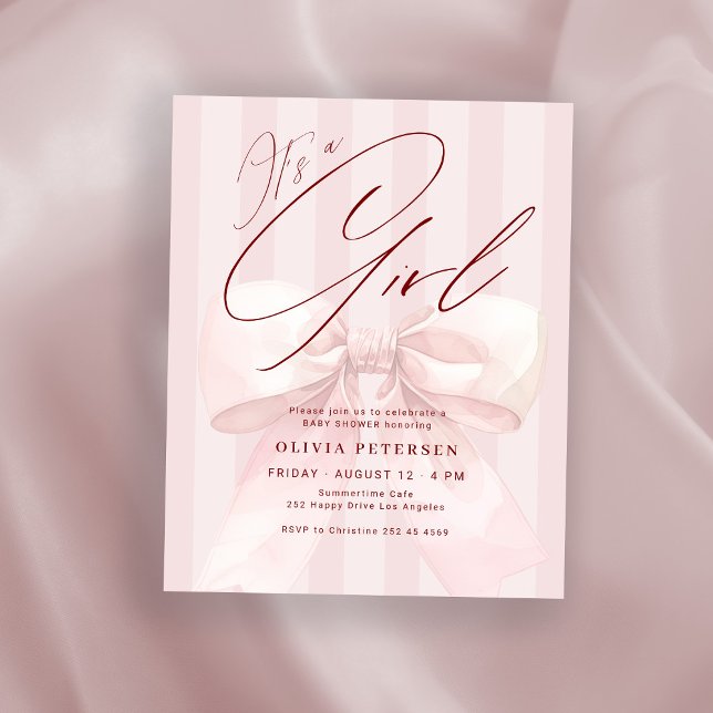 Budget its a girl pink bow baby shower invitation (Creator Uploaded)
