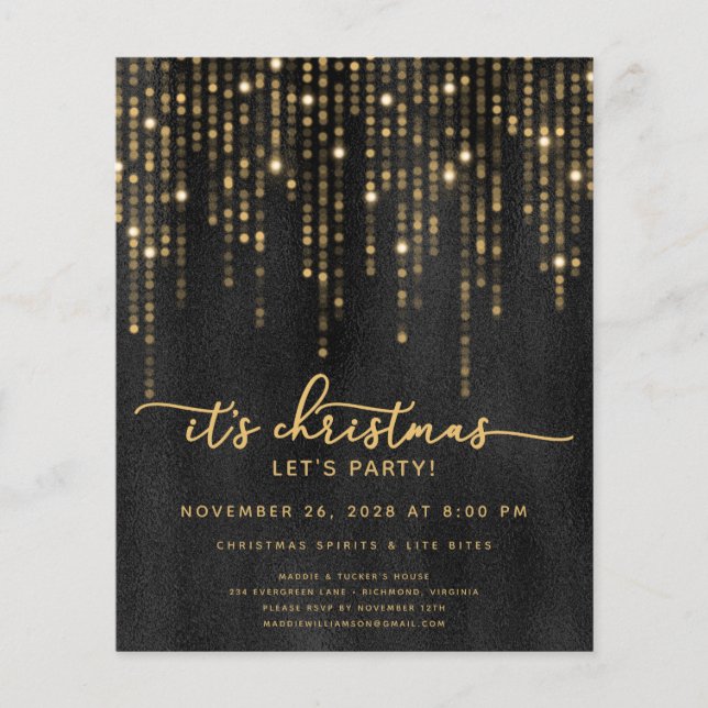 Budget It's Christmas Let's Party Gold Glitter Flyer (Front)