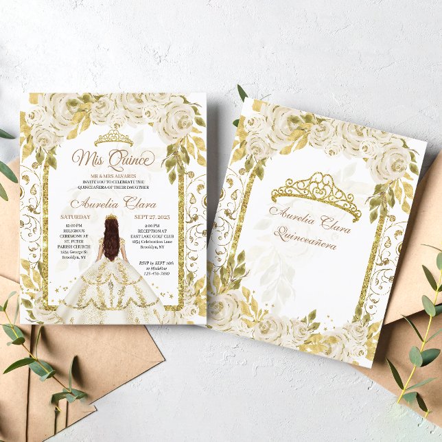 Budget Ivory Floral Princess Gold Arch Quinceanera (Creator Uploaded)