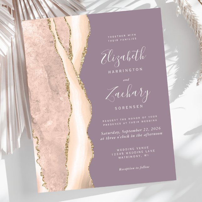 Budget Ivory Gold Agate Mauve Wedding Invite (Creator Uploaded)