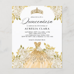 BUDGET Ivory Gold Dress Floral 15th Quinceañera