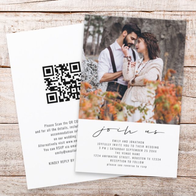 Budget Join Us Photo QR Code Wedding Invitation (Front and back view. Larger size budget price invitation)