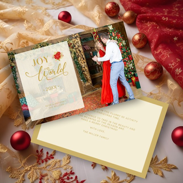 Budget Joy to the Word Transparent Overlay Photo  (Inexpensive Cheap Elegant Photo Whimsical Joy to the World Quote Holiday Card with Envelope. )