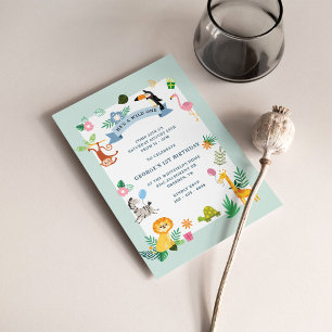 Budget Jungle Animals 1st Birthday Invitation