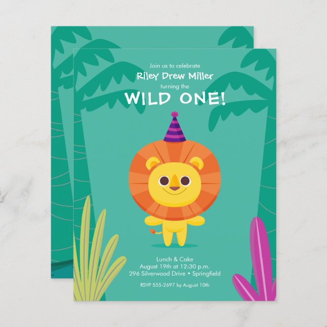 Budget Jungle Lion Kid's Birthday Invitations (Front/Back)