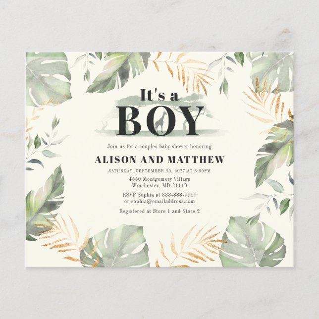 Budget Jungle Safari Baby Shower Boys Invitation (Front)