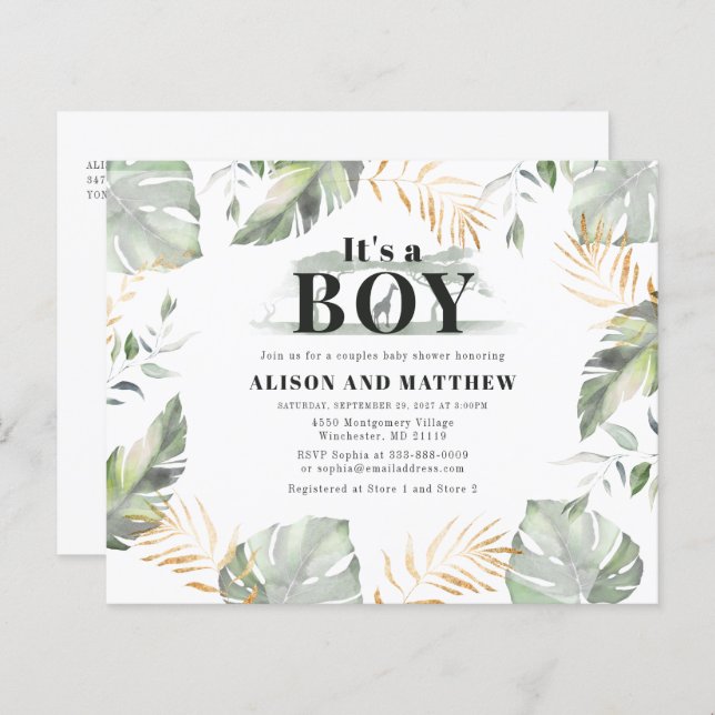 Budget Jungle Safari Couple Baby Shower Invitation (Front/Back)