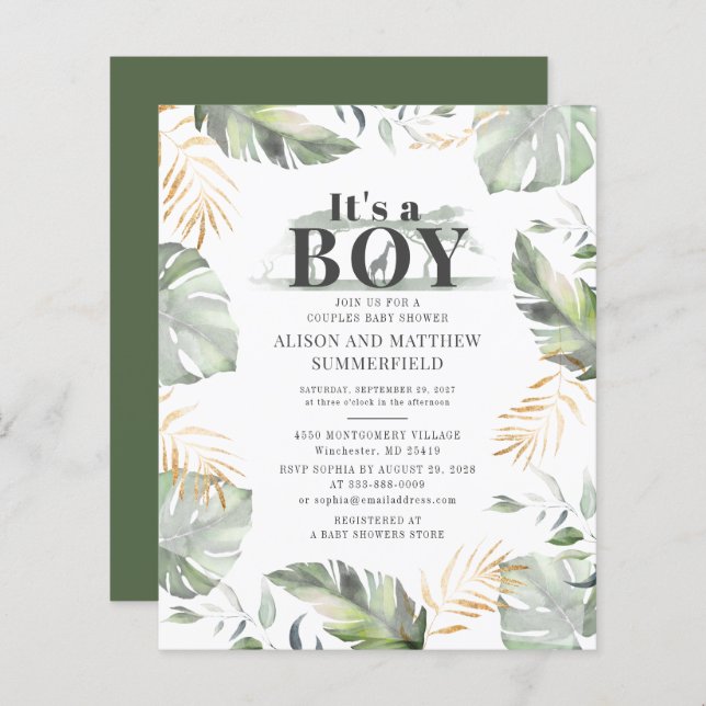 Budget Jungle Safari Giraffe Botanical Baby Shower (Front/Back)