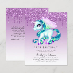 BUDGET Kids Birthday Invite Purple Unicorn