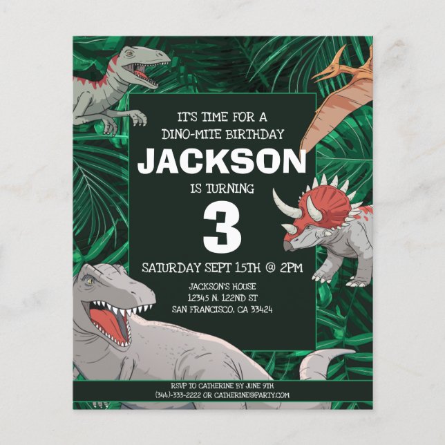 Budget Kids Dino Trex Dinosaur Birthday Invitation Flyer (Front)