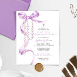 Budget Lavender Bow First Communion Invitation