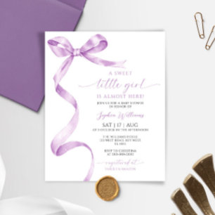 Budget Lavender Bow Girl Baby Shower Invitation
