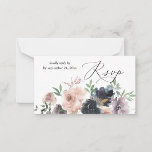 Budget Lavender, Navy, Pink Floral 2SM Meal RSVP Card