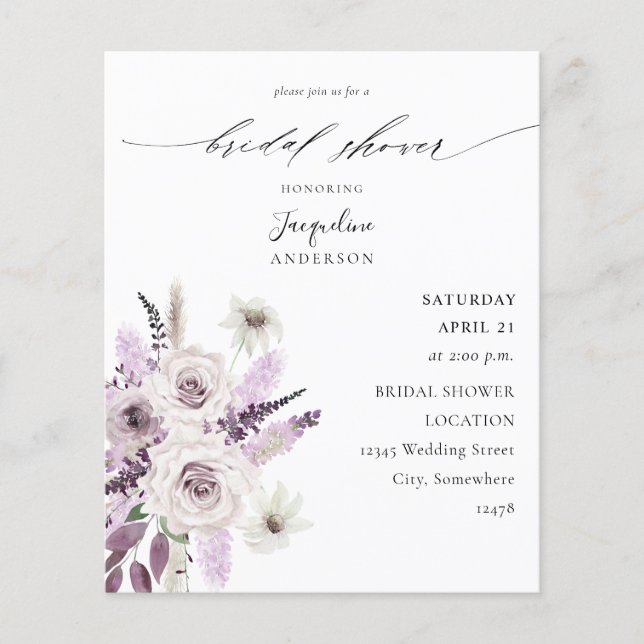 Budget Lavender Purple Floral Bridal Shower Flyer (Front)
