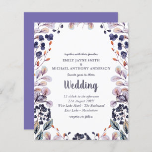 Budget Lavender Purple Leaves Wedding Invite