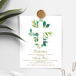 Budget Leaves Cross Dedication Invitation