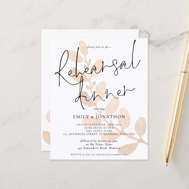 Budget Leaves Wedding Rehearsal Dinner Invitation (Front/Back In Situ)