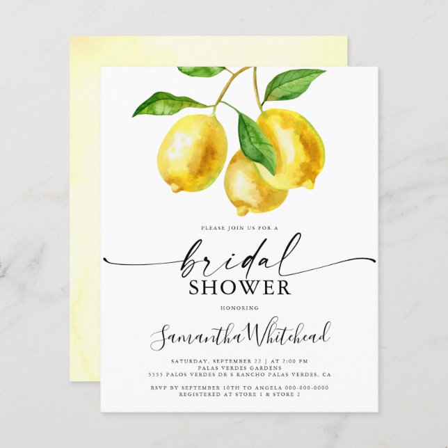 Budget Lemon Fruit Bridal Shower Invitation (Front/Back)