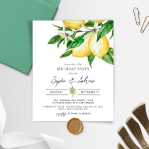 Budget Lemon Greenery Birthday Party Invitation