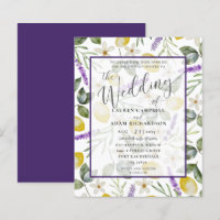 Budget Lemon & Lavender Foliage Wedding Invitation