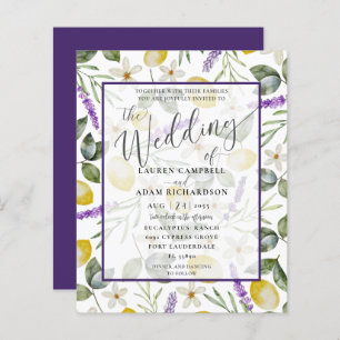 Budget Lemon & Lavender Foliage Wedding Invitation