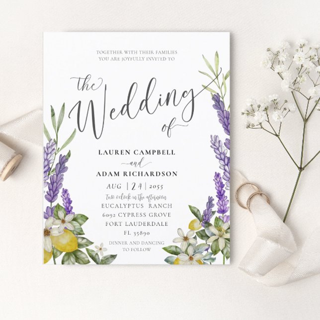 Budget Lemon & Lavender Foliage Wedding Invitation (Creator Uploaded)