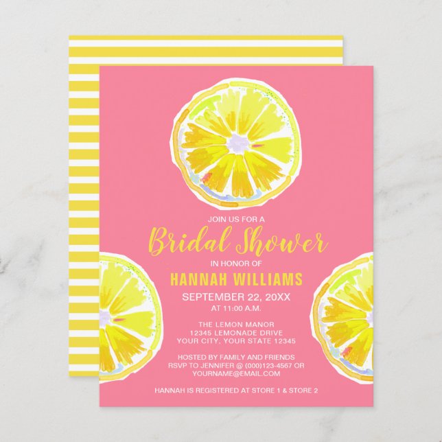 Budget Lemon Slices Bridal Shower Invitation (Front/Back)