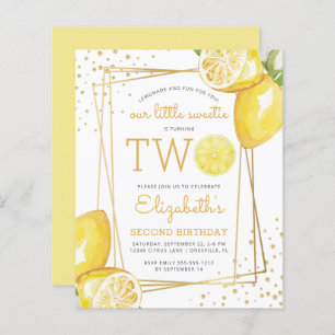 Budget Lemon Watercolor 2nd Birthday Party Invite