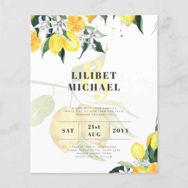 BUDGET Lemons Themed Wedding Invites Modern Flyer (Front)