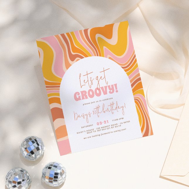 Budget Let's Get Groovy Pink Orange Girl Birthday (Creator Uploaded)