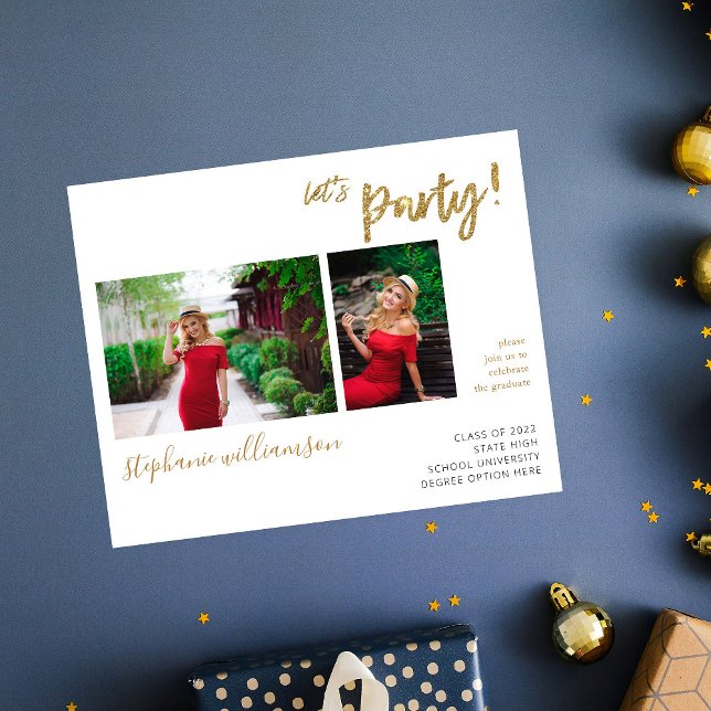Budget Let's Party - Gold 2 Photo Graduation Party Flyer (Creator Uploaded)