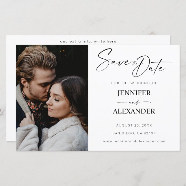 Budget LG Black & White Calligraphy Save the Date (Front/Back)