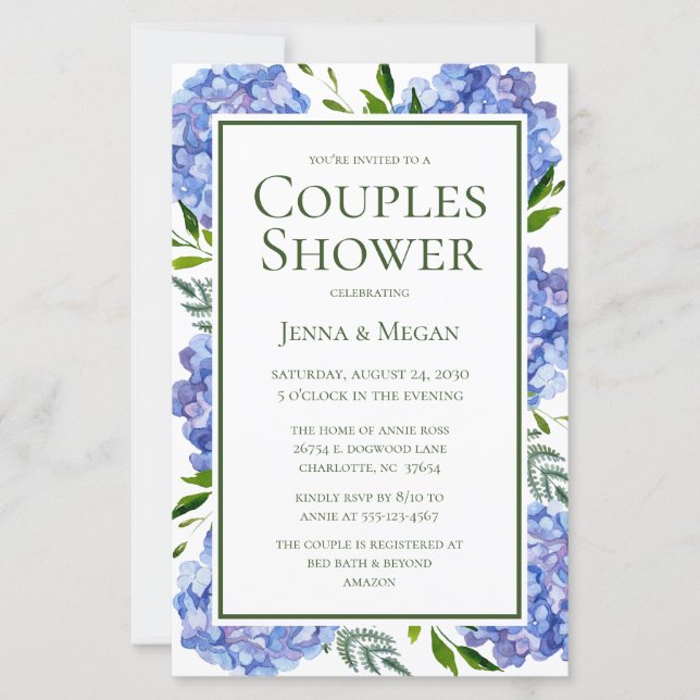Budget LGBTQ Blue Hydrangeas Couples Shower (Front)