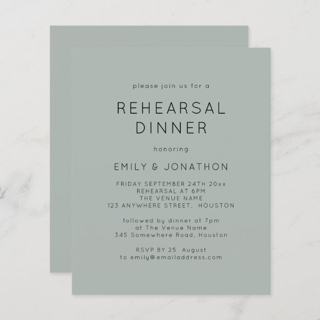 Budget light Sage Rehearsal Dinner Wedding Invite (Front/Back)